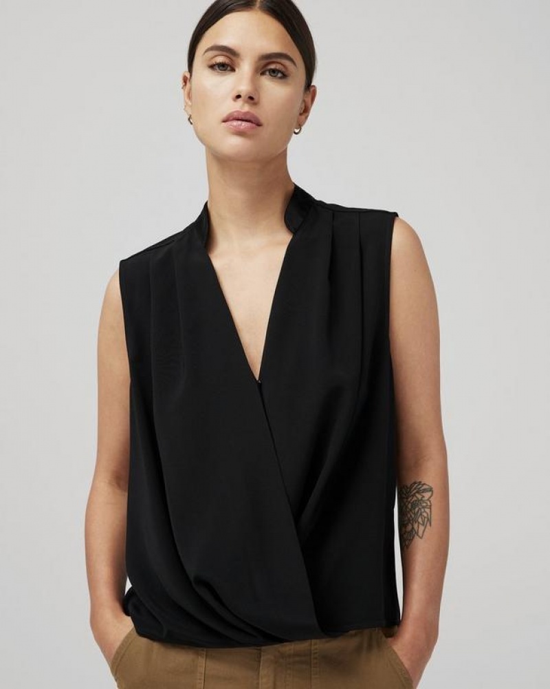 Rag & Bone Meredith Satin Blouse Klassische Fit Oberteile Damen Schwarz | 731605-EKJ