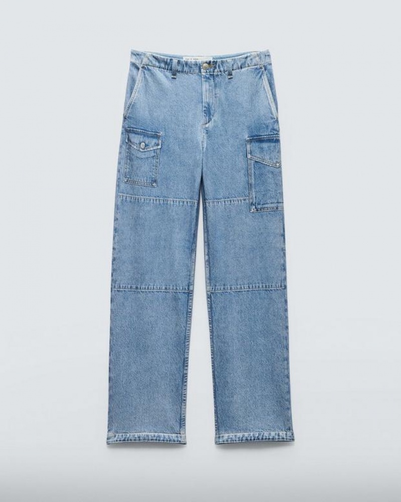 Rag & Bone Miramar Nora Cargo Trompe L'oeil Baumwoll Jeans Damen Celeste | 960513-MNX