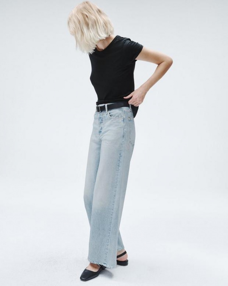 Rag & Bone Miramar Sofie Ankle Weite-Leg Trompe L'oeil Baumwoll Jeans Damen Meadowblue | 024196-BLF