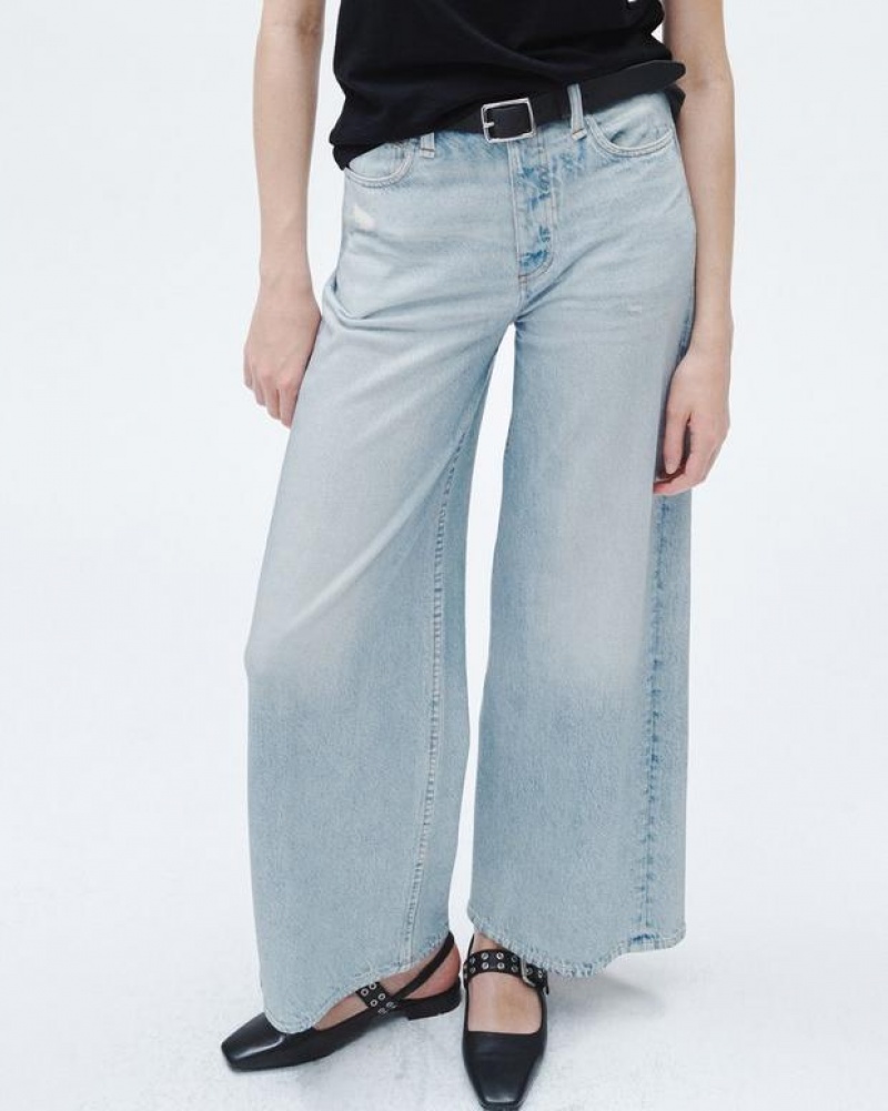 Rag & Bone Miramar Sofie Ankle Weite-Leg Trompe L'oeil Baumwoll Jeans Damen Meadowblue | 024196-BLF