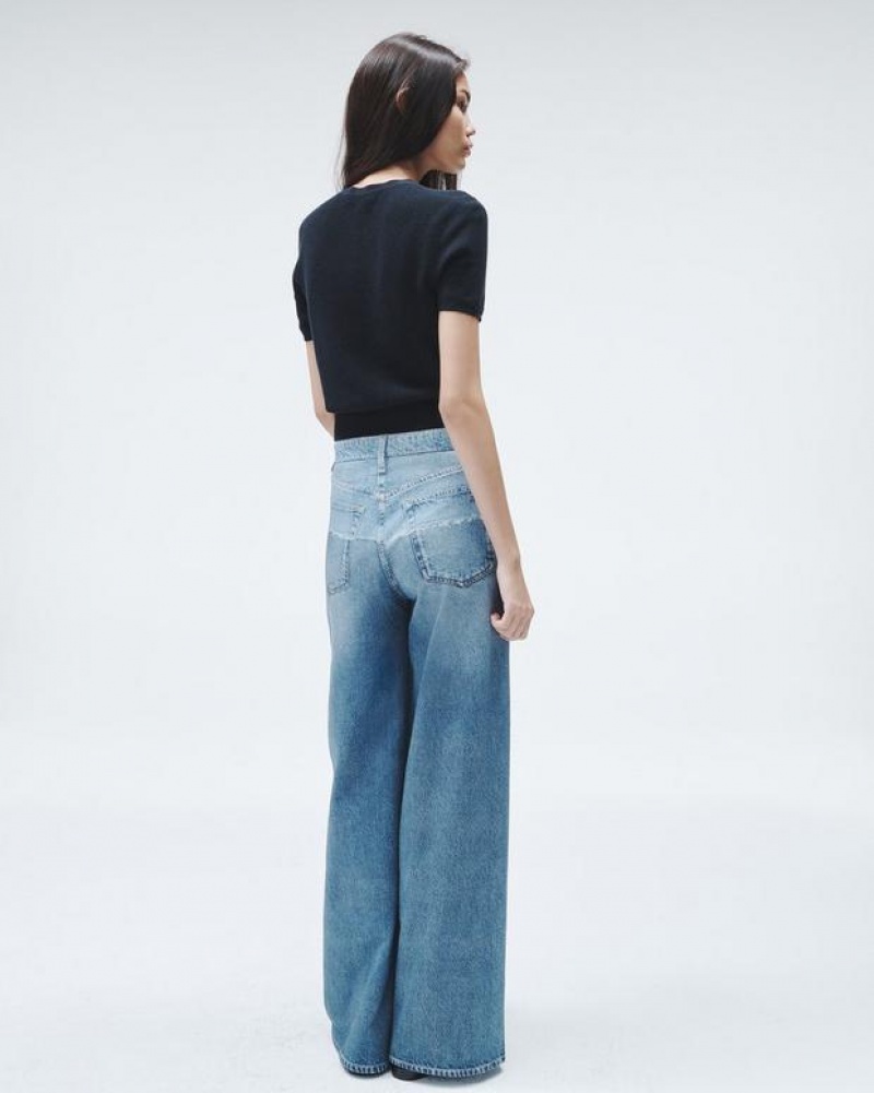 Rag & Bone Miramar Sofie Full Length Weite-Leg Trompe L'oeil Baumwoll Jeans Damen Antonia | 910263-SOK