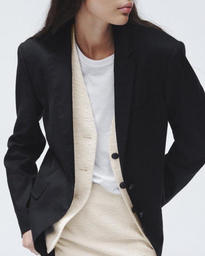 Rag & Bone Odessa Linen Relaxed Fit Blazer Damen Schwarz | 432901-RQS