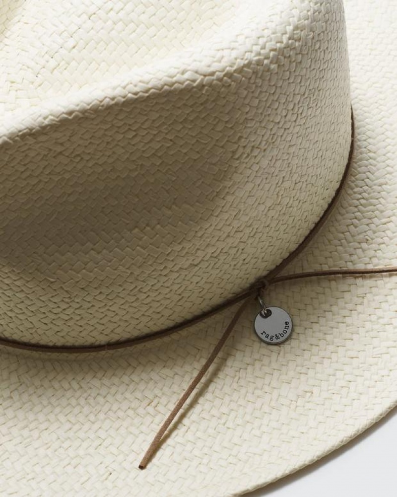 Rag & Bone Packable Fedora Straw Hüte Damen Weiß | 046935-VPL