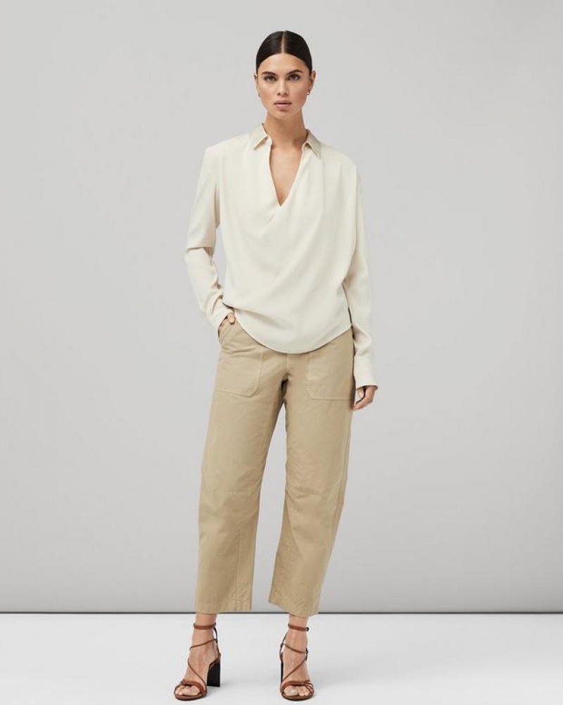 Rag & Bone Phillipa Satin Blouse Klassische Fit Oberteile Damen Weiß | 364258-VYW