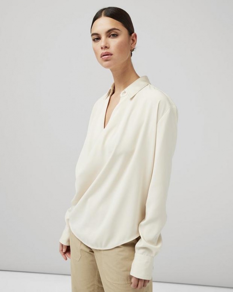 Rag & Bone Phillipa Satin Blouse Klassische Fit Oberteile Damen Weiß | 364258-VYW