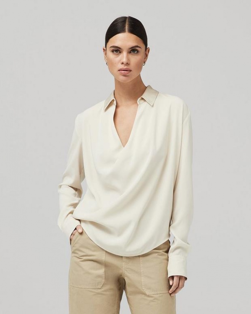 Rag & Bone Phillipa Satin Blouse Klassische Fit Oberteile Damen Weiß | 364258-VYW