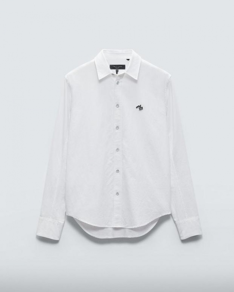 Rag & Bone RB Monster Baumwoll Oxford Klassische Fit Button Down Hemd Herren Weiß | 874265-UWD