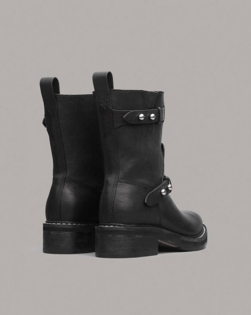 Rag & Bone RB Moto - Leder Moto Stiefel Damen Schwarz | 047615-ZTB