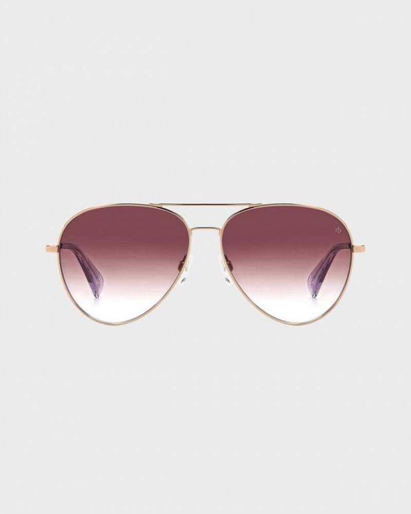 Rag & Bone Ren Pilot Sonnenbrille Damen Rot Gold | 830497-XUM