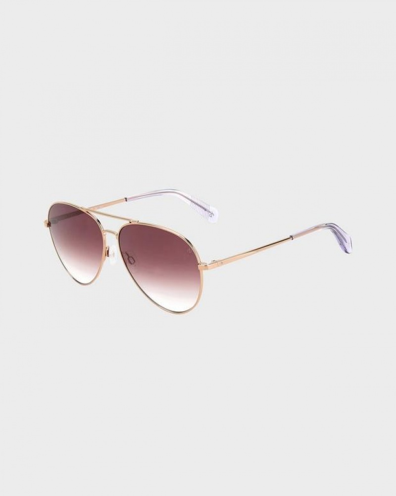 Rag & Bone Ren Pilot Sonnenbrille Damen Rot Gold | 830497-XUM