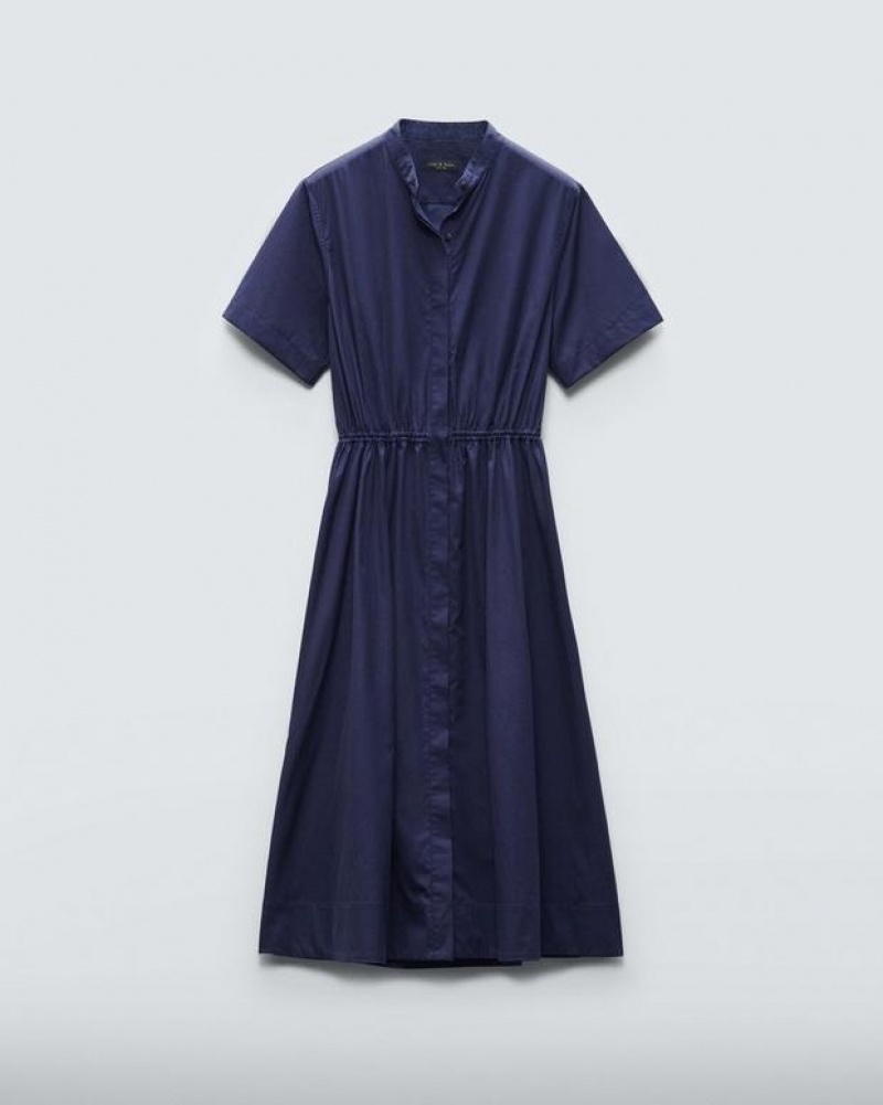 Rag & Bone Ronan Baumwoll Maxi Kleid Damen Navy | 621895-JPA