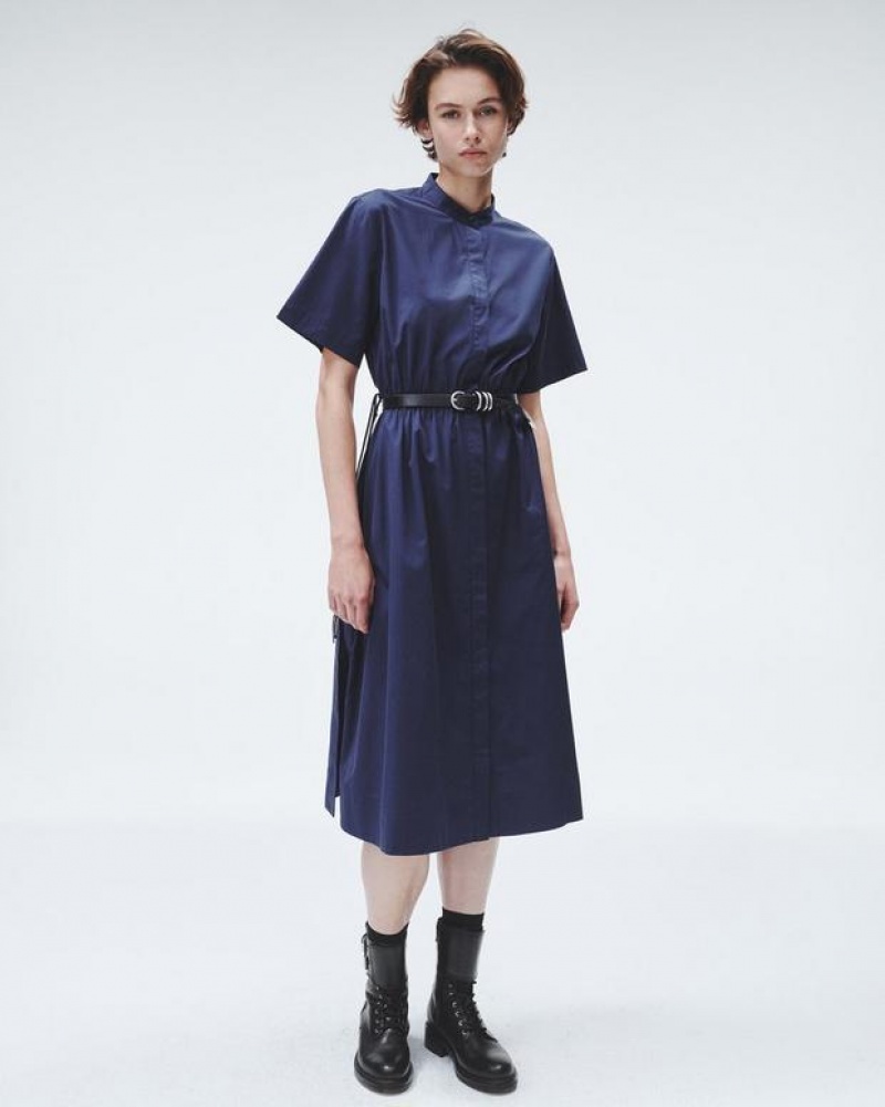 Rag & Bone Ronan Baumwoll Maxi Kleid Damen Navy | 621895-JPA