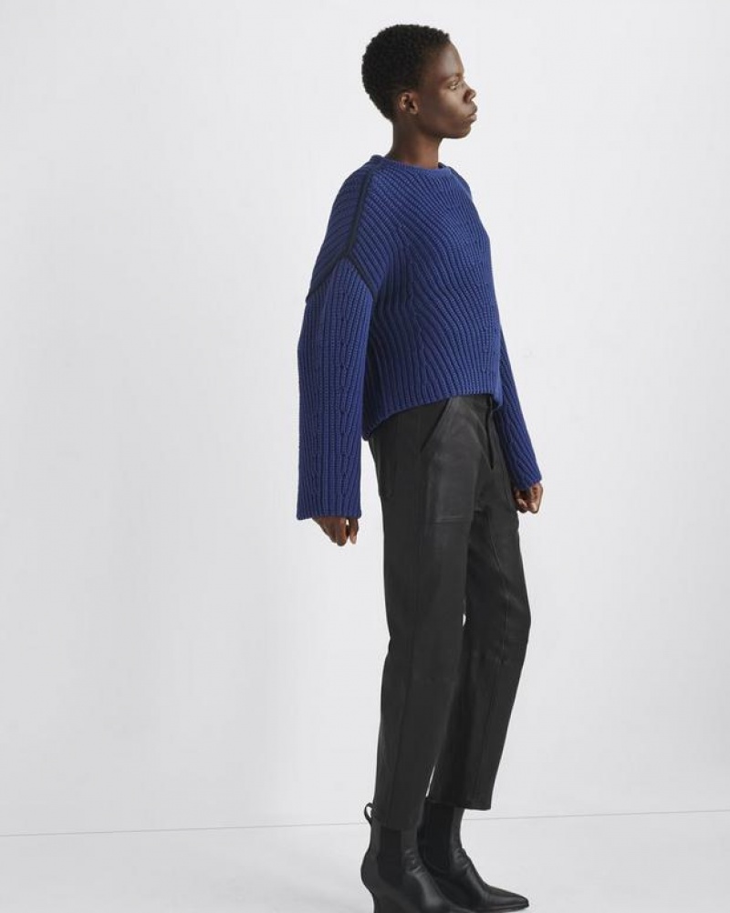 Rag & Bone Shane Baumwoll Crew Oversized Fit Pullover Damen Blau | 413687-YAN