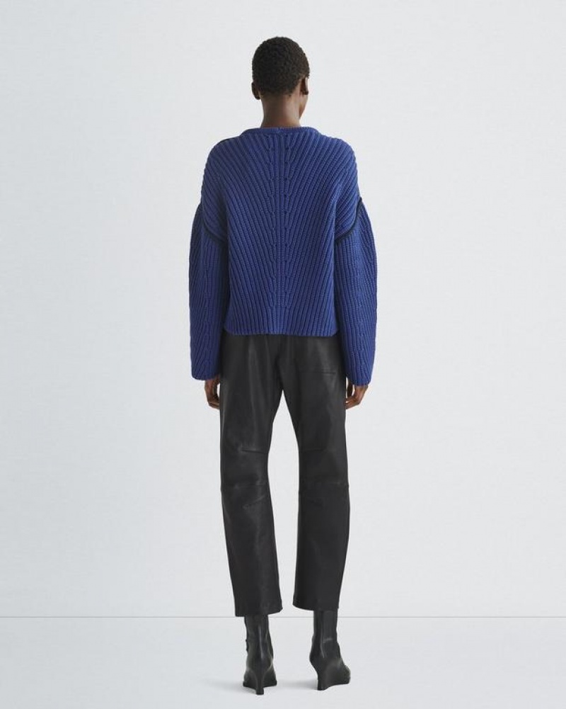 Rag & Bone Shane Baumwoll Crew Oversized Fit Pullover Damen Blau | 413687-YAN