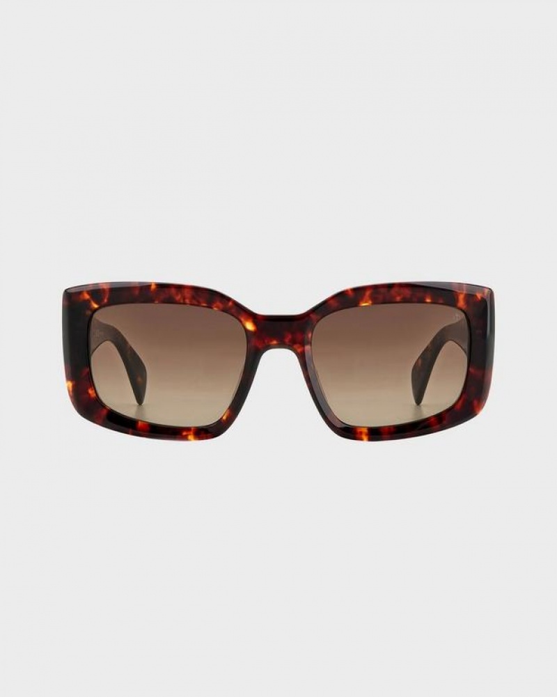 Rag & Bone Sofie Rectangular Sonnenbrille Damen Havana | 203576-WVD