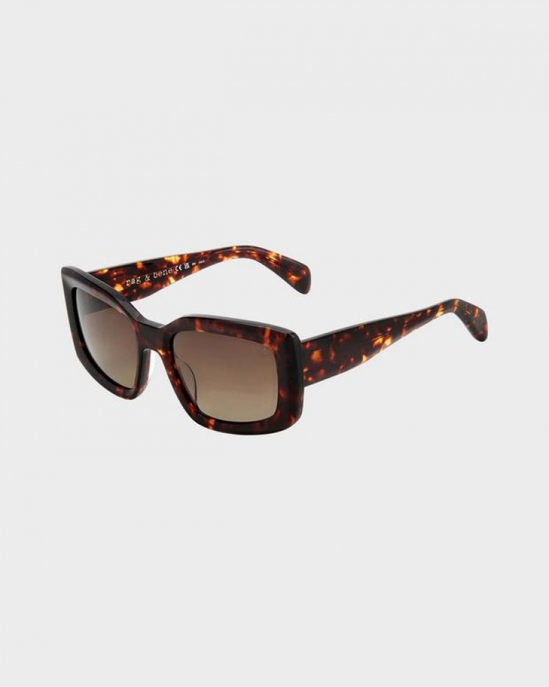 Rag & Bone Sofie Rectangular Sonnenbrille Damen Havana | 203576-WVD