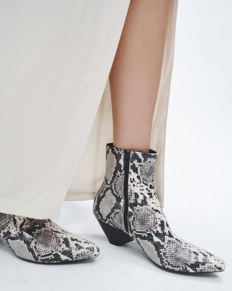 Rag & Bone Spire - Snake Printed Leder Absatz Ankle Stiefel Damen Weiß Schlangenoptik | 350791-WPE