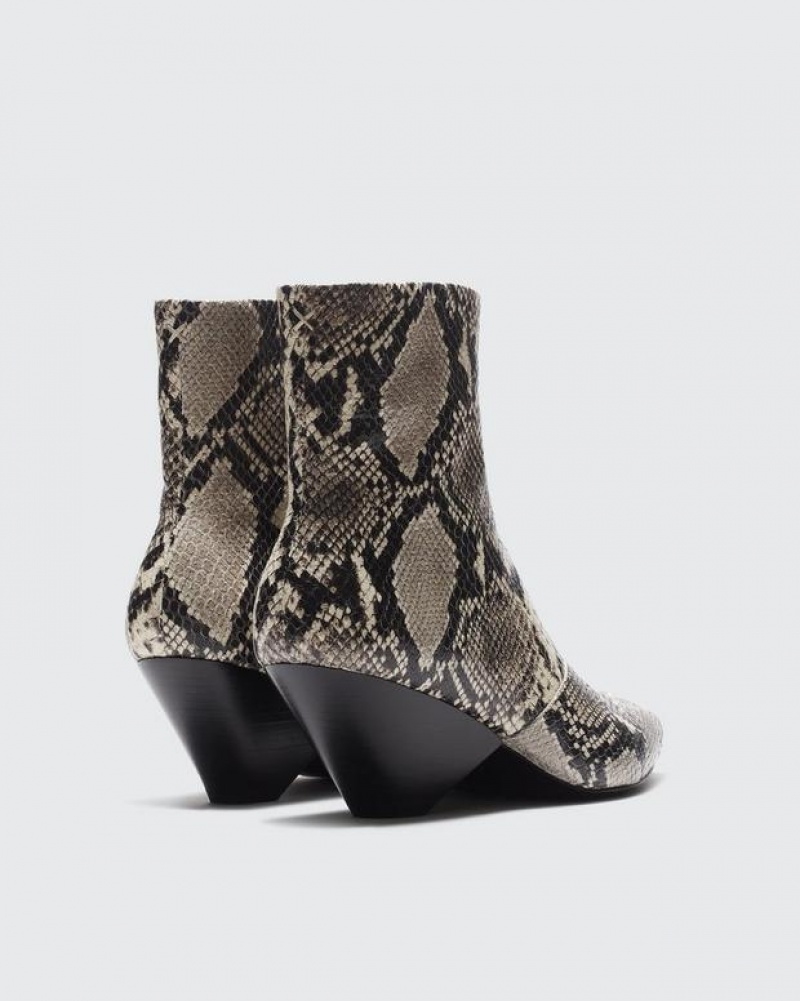 Rag & Bone Spire - Snake Printed Leder Absatz Ankle Stiefel Damen Weiß Schlangenoptik | 350791-WPE