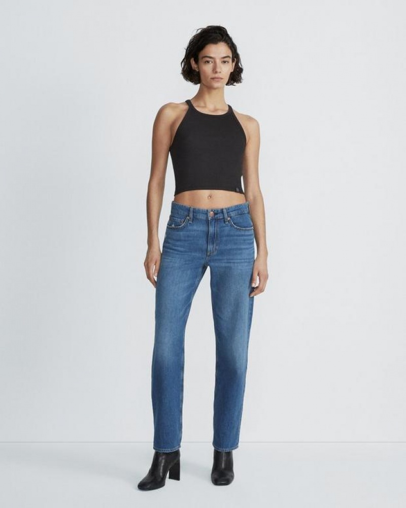 Rag & Bone The Essential Rib String Tank Rib Baumwoll T-Shirt Damen Schwarz | 874360-QFP