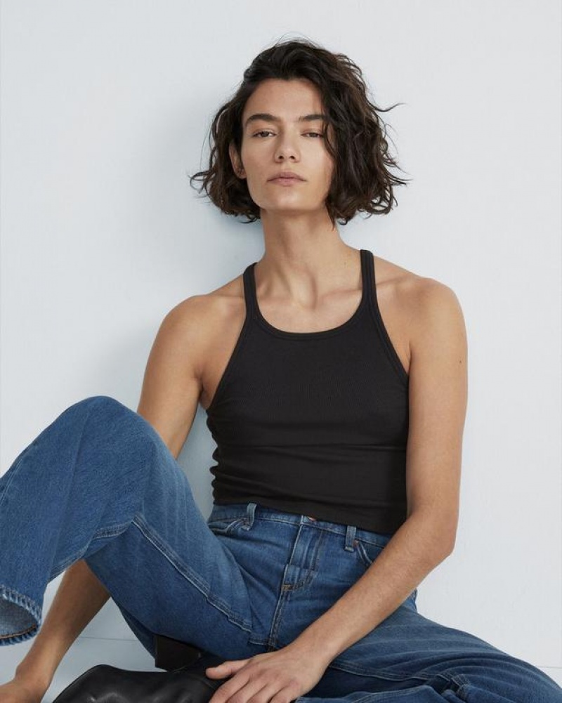 Rag & Bone The Essential Rib String Tank Rib Baumwoll T-Shirt Damen Schwarz | 874360-QFP