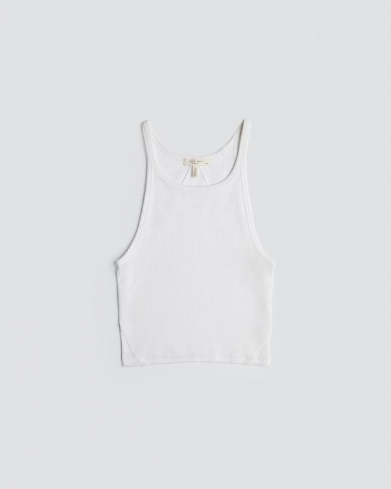 Rag & Bone The Essential Rib String Tank Rib Baumwoll T-Shirt Damen Weiß | 541063-UJF