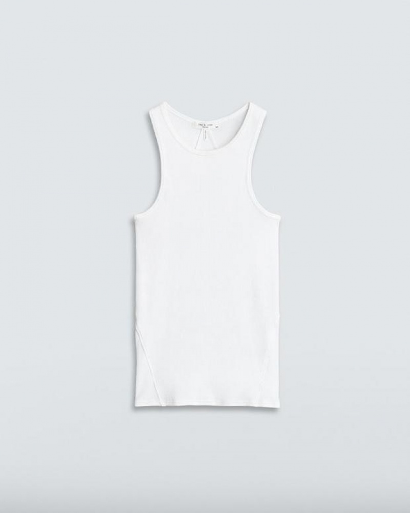 Rag & Bone The Essential Rib Tank Rib Baumwoll T-Shirt Damen Weiß | 843912-LVX