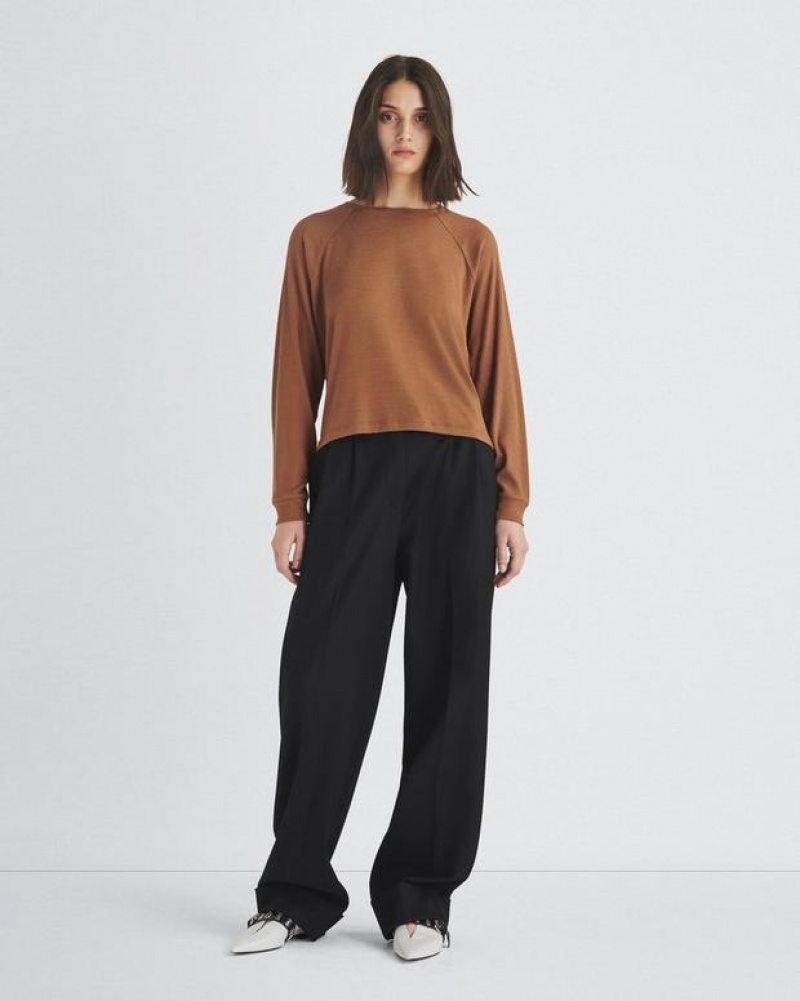 Rag & Bone The Knit Crew Pullover Klassische Fit T-Shirt Damen Braun | 951083-AYF