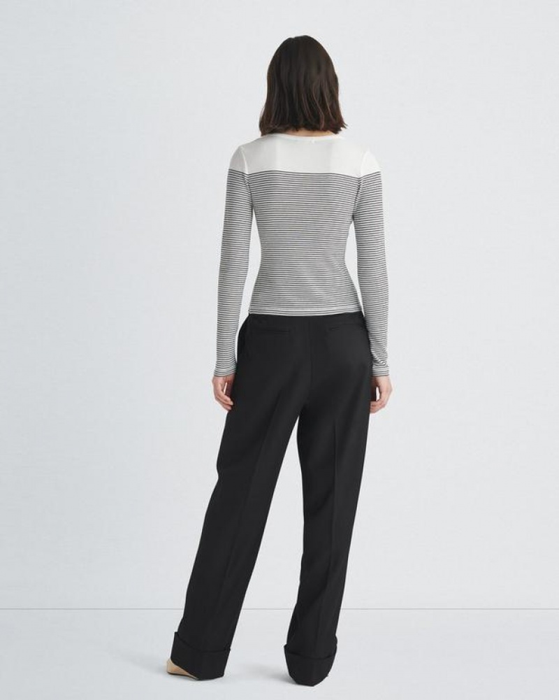 Rag & Bone The Knit Gestreift Vee Cardigan Klassische Fit T-Shirt Damen Schwarz Weiß | 138072-AQP