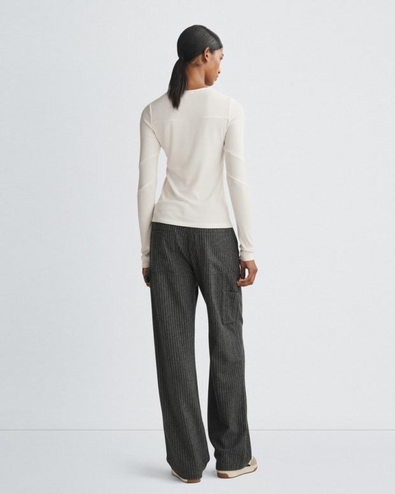 Rag & Bone The Knit Rib Paneled Crew Slim Fit T-Shirt Damen Weiß | 917348-GNY