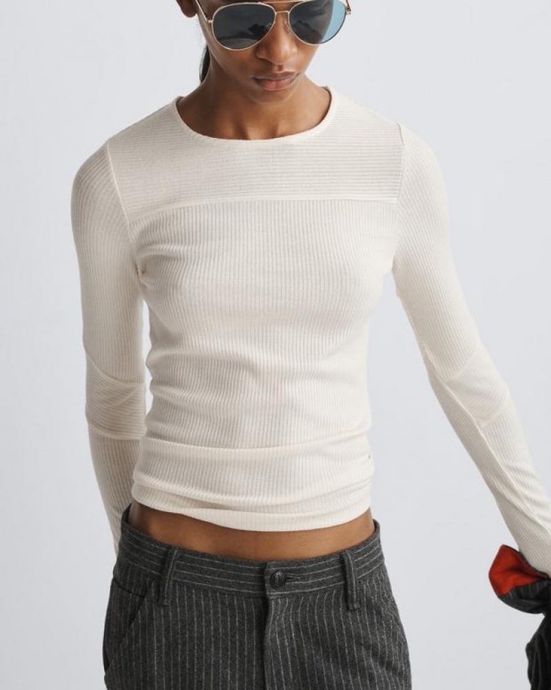 Rag & Bone The Knit Rib Paneled Crew Slim Fit T-Shirt Damen Weiß | 917348-GNY