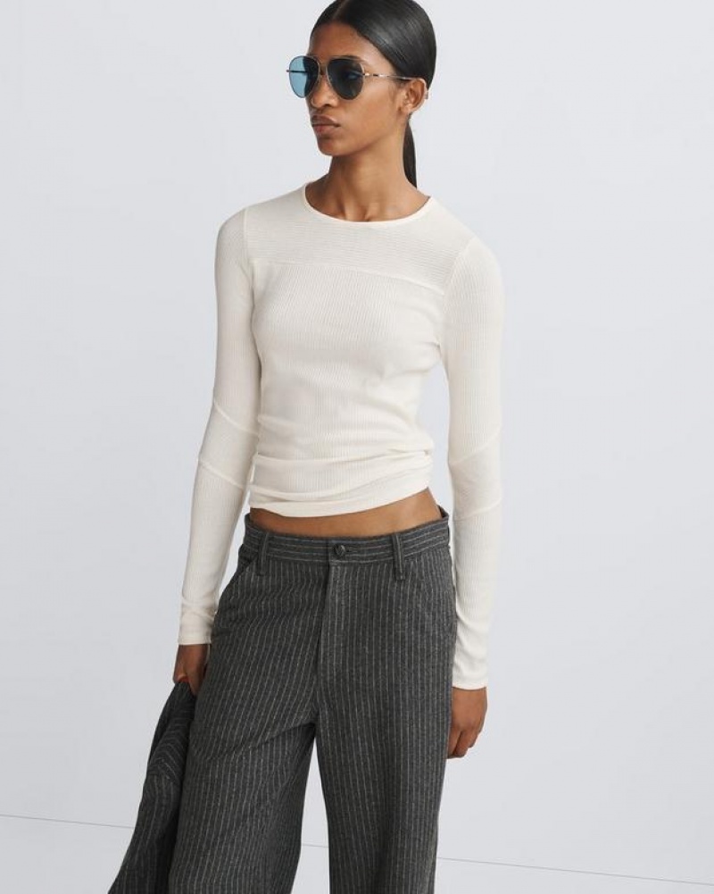 Rag & Bone The Knit Rib Paneled Crew Slim Fit T-Shirt Damen Weiß | 917348-GNY