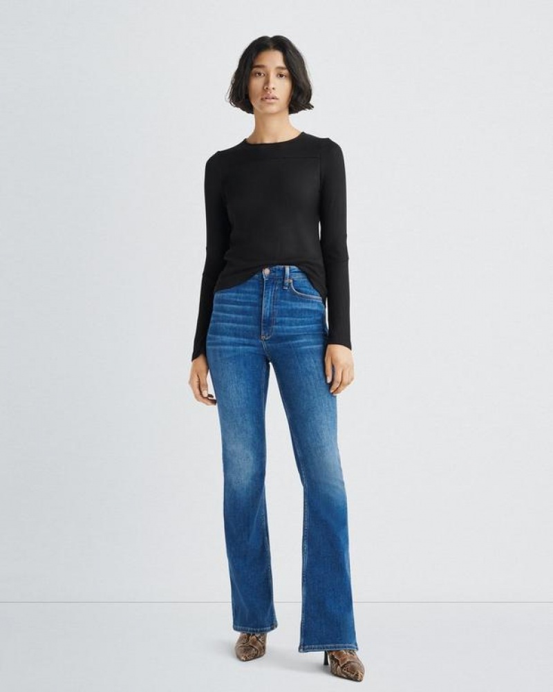 Rag & Bone The Knit Rib Paneled Crew Slim Fit T-Shirt Damen Schwarz | 158034-PWC