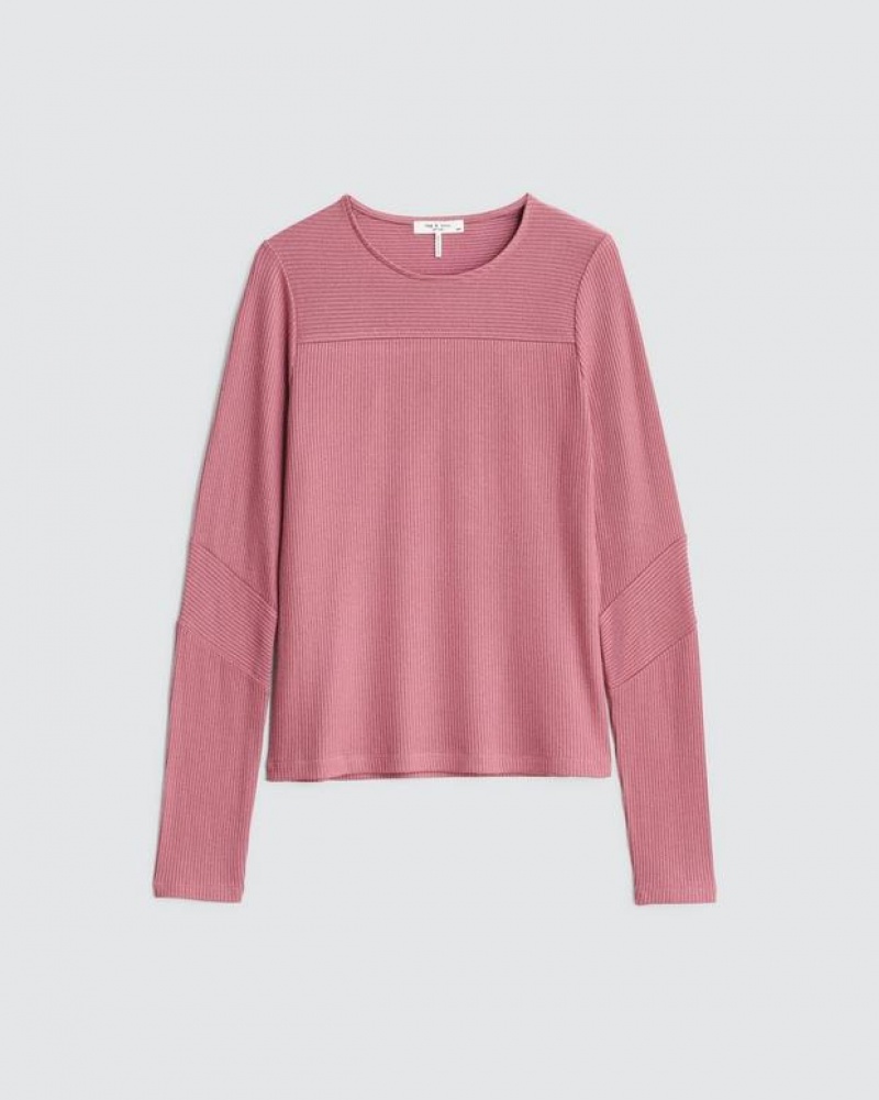 Rag & Bone The Knit Rib Paneled Crew Slim Fit T-Shirt Damen Rosa | 756830-CEQ