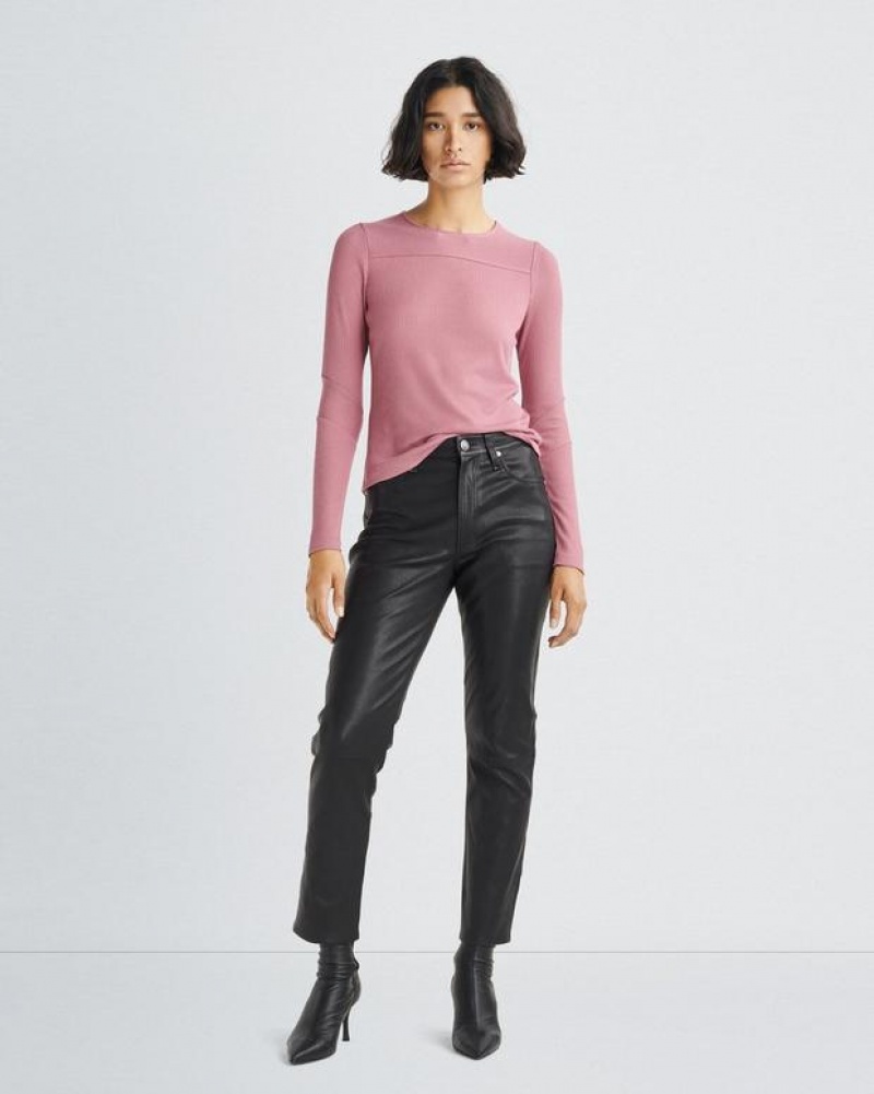 Rag & Bone The Knit Rib Paneled Crew Slim Fit T-Shirt Damen Rosa | 756830-CEQ