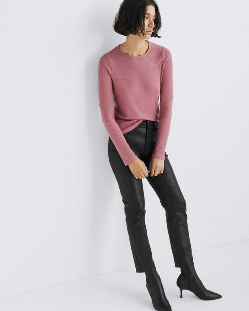 Rag & Bone The Knit Rib Paneled Crew Slim Fit T-Shirt Damen Rosa | 756830-CEQ