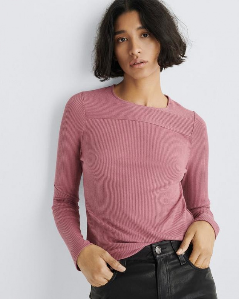 Rag & Bone The Knit Rib Paneled Crew Slim Fit T-Shirt Damen Rosa | 756830-CEQ