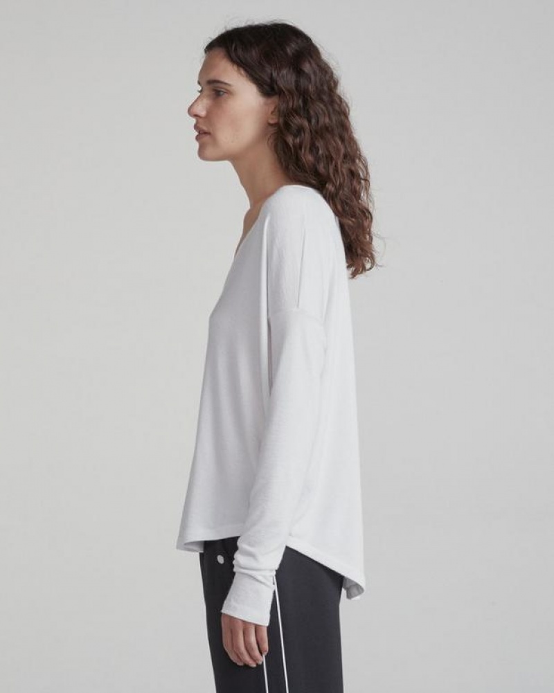 Rag & Bone The Knit Vee Long Sleeve Relaxed Fit T-Shirt Damen Weiß | 837041-MYB