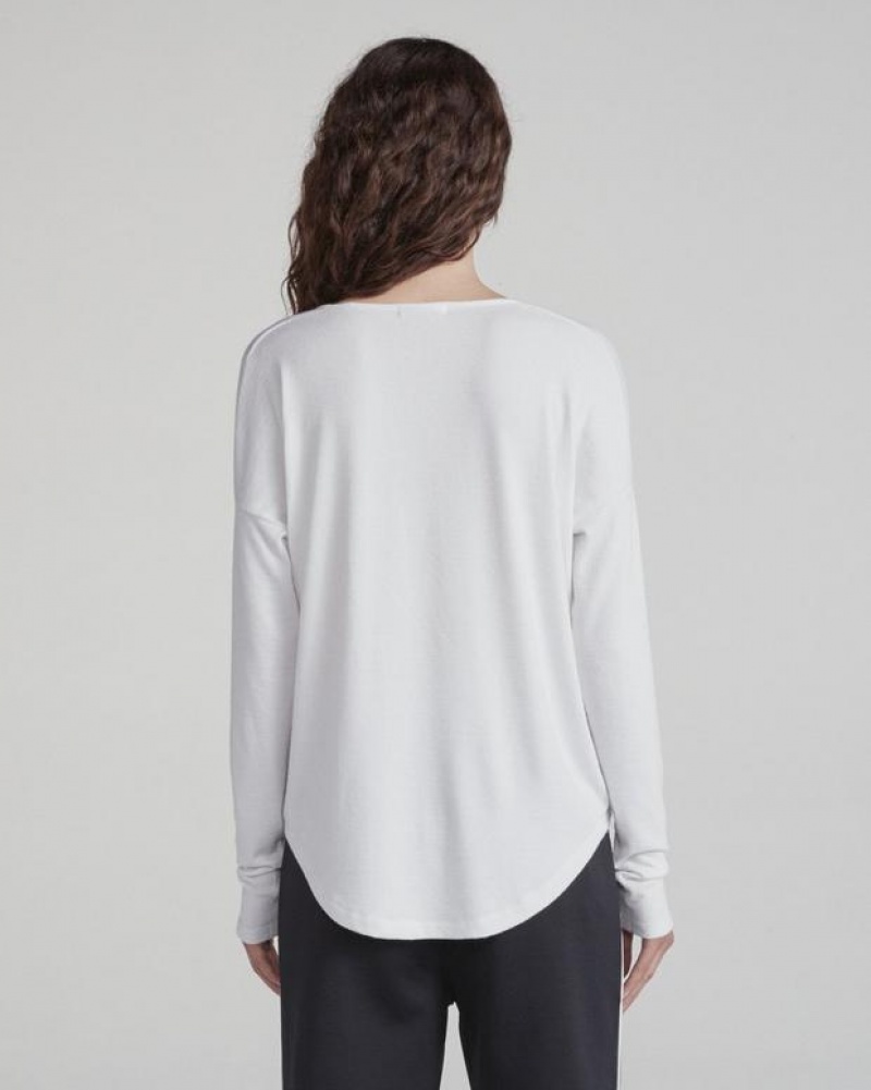 Rag & Bone The Knit Vee Long Sleeve Relaxed Fit T-Shirt Damen Weiß | 837041-MYB