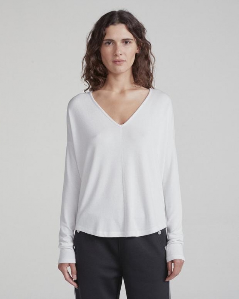 Rag & Bone The Knit Vee Long Sleeve Relaxed Fit T-Shirt Damen Weiß | 837041-MYB