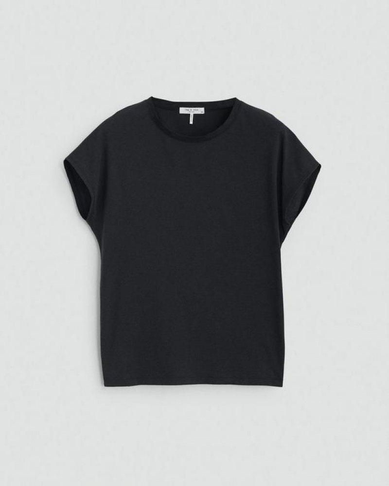 Rag & Bone The Slub Falten Tee Organic Pima Baumwoll T-Shirt Damen Schwarz | 605132-SLQ