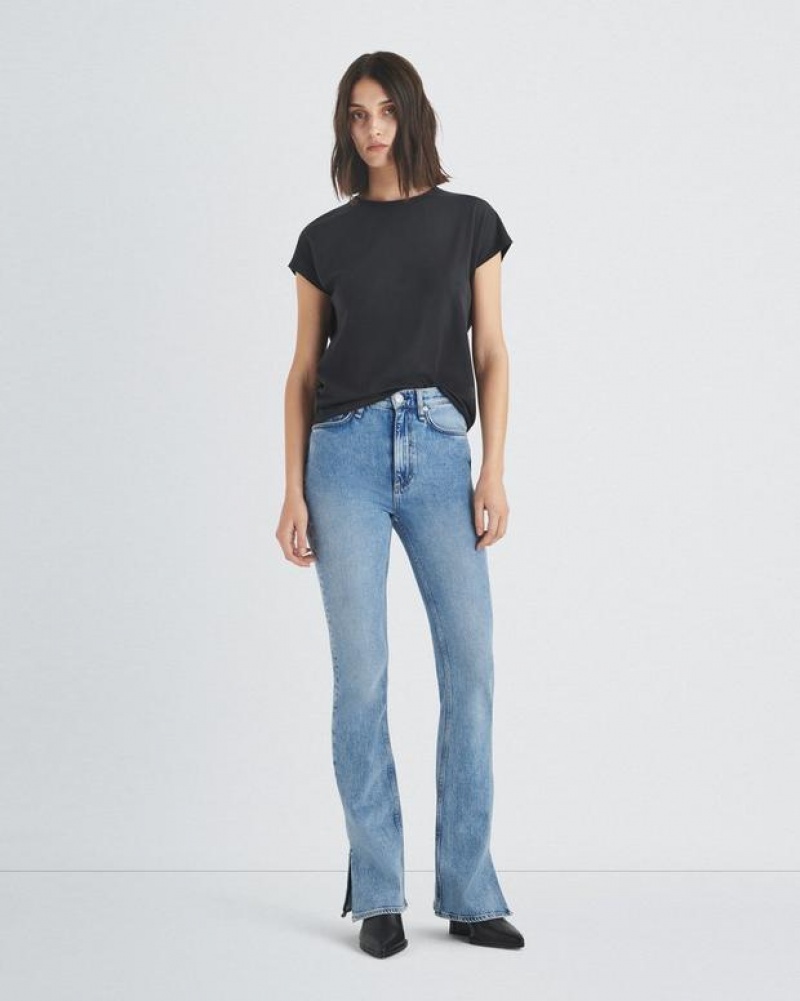 Rag & Bone The Slub Falten Tee Organic Pima Baumwoll T-Shirt Damen Schwarz | 605132-SLQ