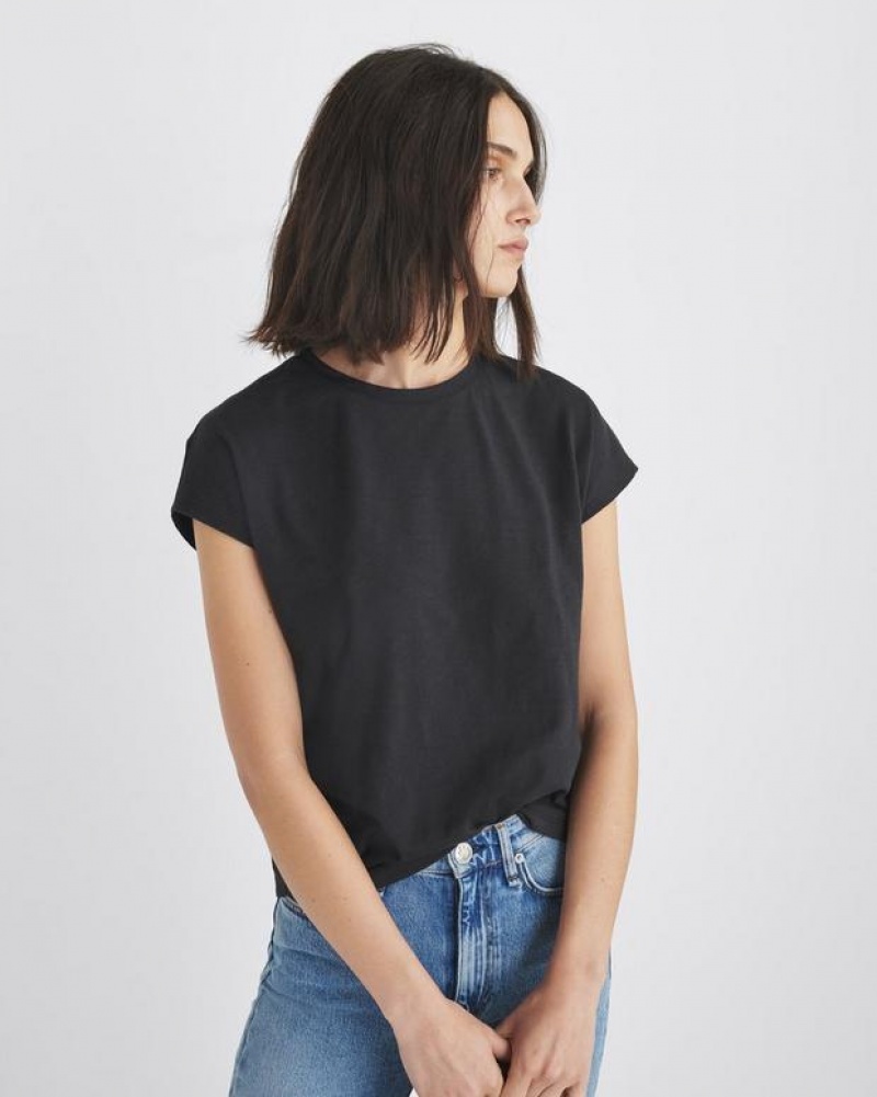 Rag & Bone The Slub Falten Tee Organic Pima Baumwoll T-Shirt Damen Schwarz | 605132-SLQ