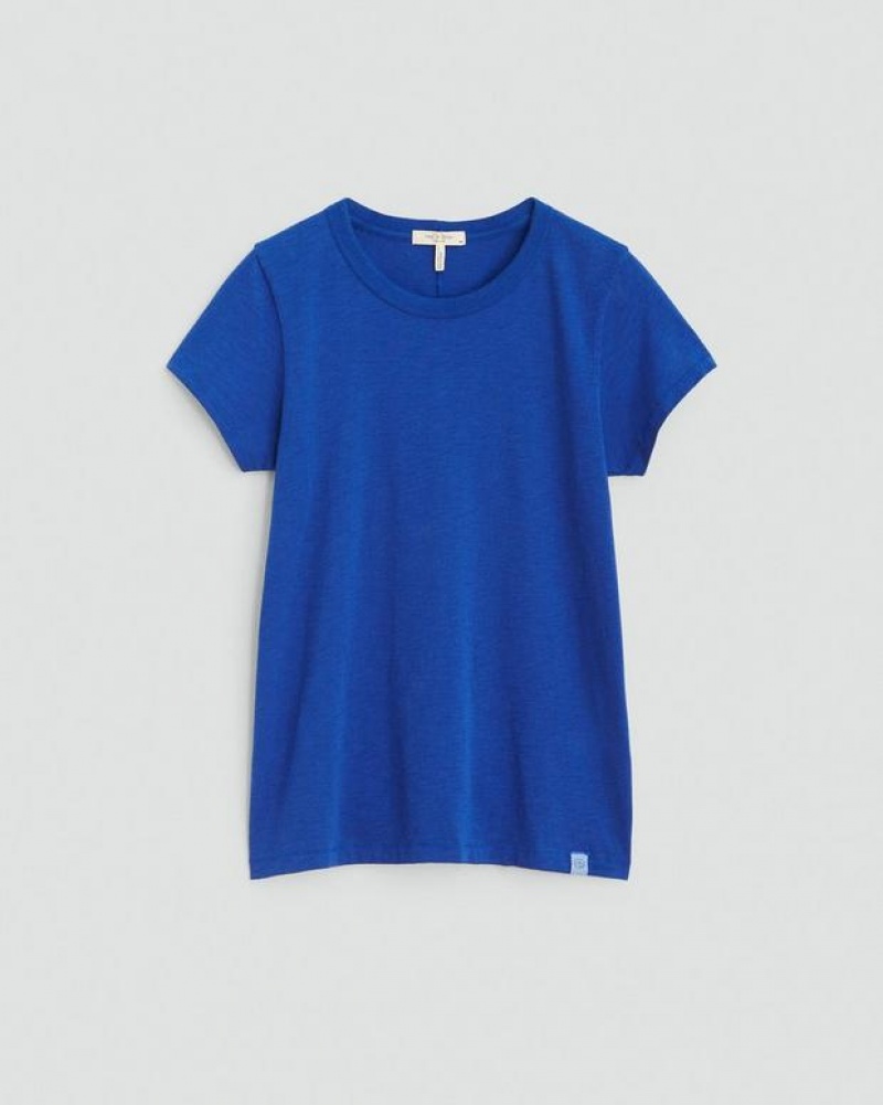 Rag & Bone The Slub Tee Organic Pima Baumwoll T-Shirt Damen Blau | 643875-UPA