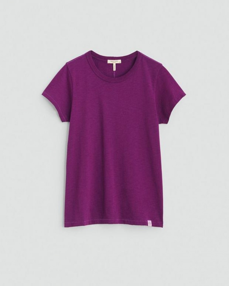 Rag & Bone The Slub Tee Organic Pima Baumwoll T-Shirt Damen Dunkellila | 659438-NPH