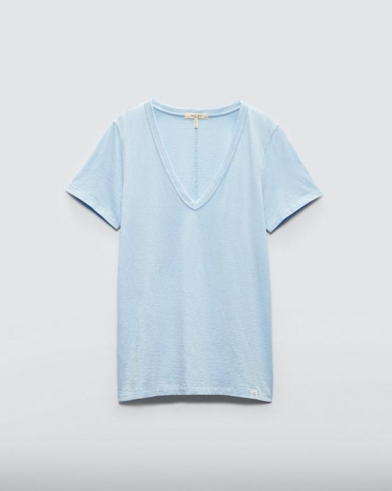 Rag & Bone The Slub Vee Organic Pima Baumwoll T-Shirt Damen Raindrop | 716054-WHF