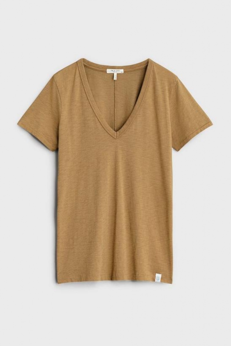 Rag & Bone The Slub Vee Organic Pima Baumwoll T-Shirt Damen Khaki | 795613-UXQ