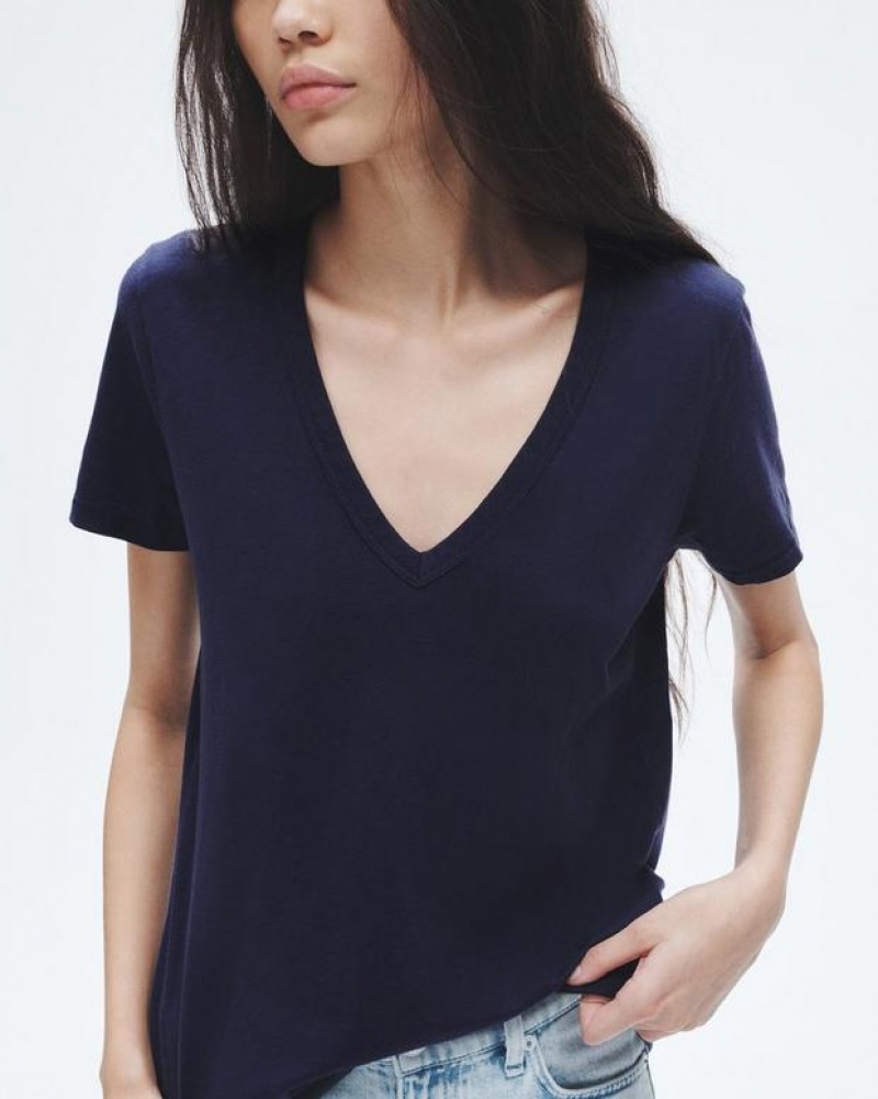 Rag & Bone The Slub Vee Organic Pima Baumwoll T-Shirt Damen Salute | 503914-MIW