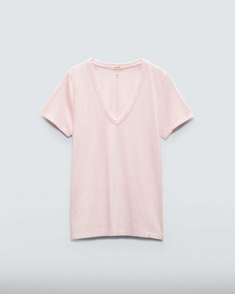 Rag & Bone The Slub Vee Organic Pima Baumwoll T-Shirt Damen Rosa | 832051-UOX