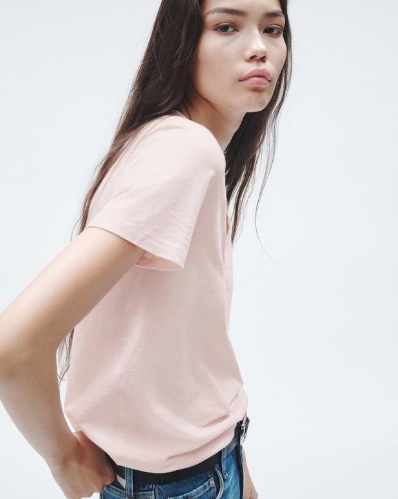 Rag & Bone The Slub Vee Organic Pima Baumwoll T-Shirt Damen Rosa | 832051-UOX