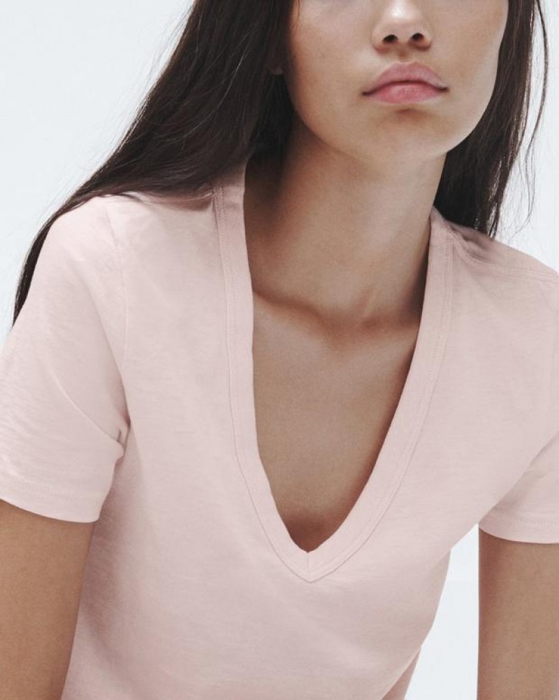 Rag & Bone The Slub Vee Organic Pima Baumwoll T-Shirt Damen Rosa | 832051-UOX